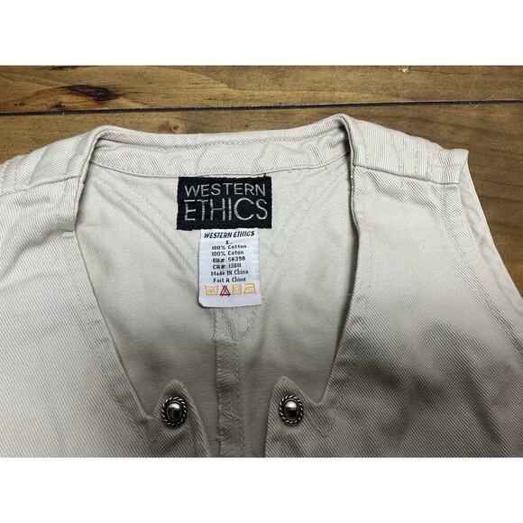 VTG Western Ethics Women's Large Beige Studded Jean Zip Up Vest - Picture 3 of 9